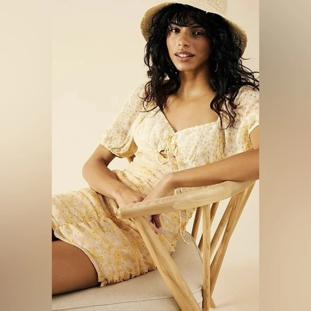 Free People Tessa Ruched Daisy Print Mini Dress - Size L